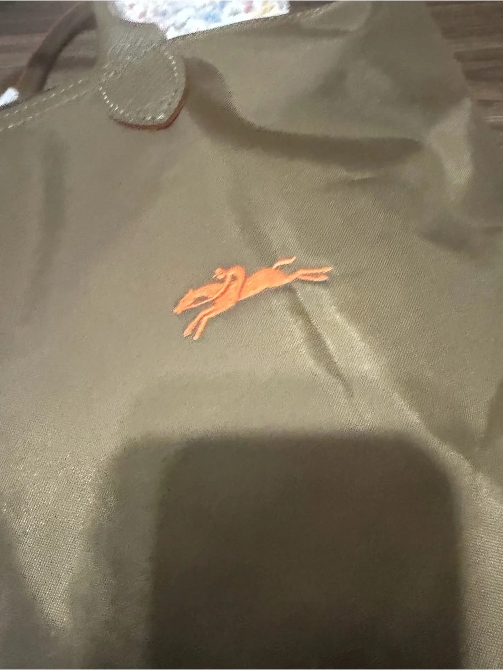 Longchamp Olive Nylon Tote with Orange Trim - Picture 3 of 16